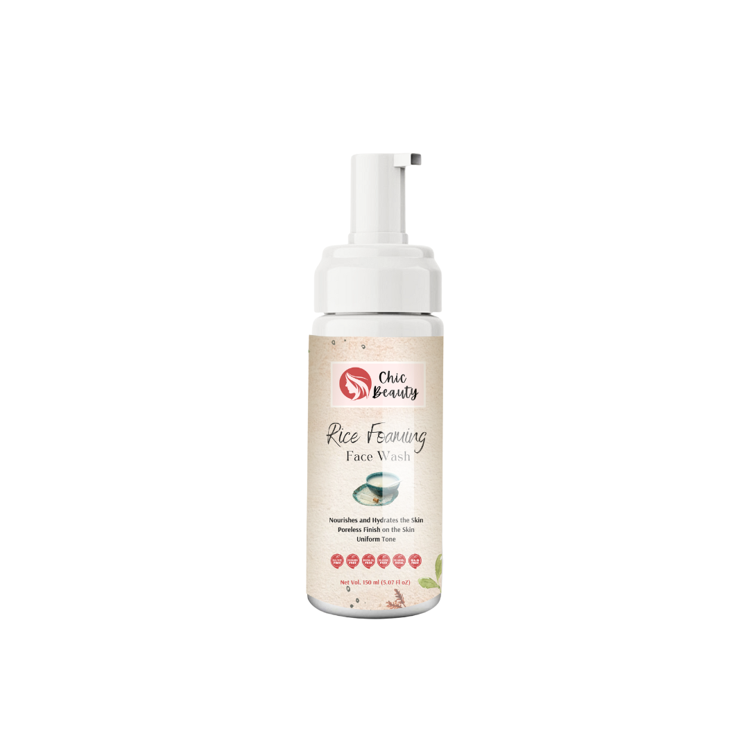 Chic Beauty Rice Foaming Face Wash 150ml Rich in Antioxidants, Vitamins, and Minerals for Nourish and Brighten Skin.