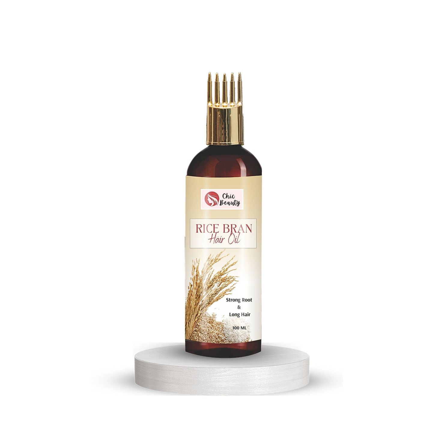 Chic Beauty Rice Bran Hair oil with comb applicator 100ML for Men and Women | Promotes Hair Growth & Reduces Hair Fall - Chic Beauty