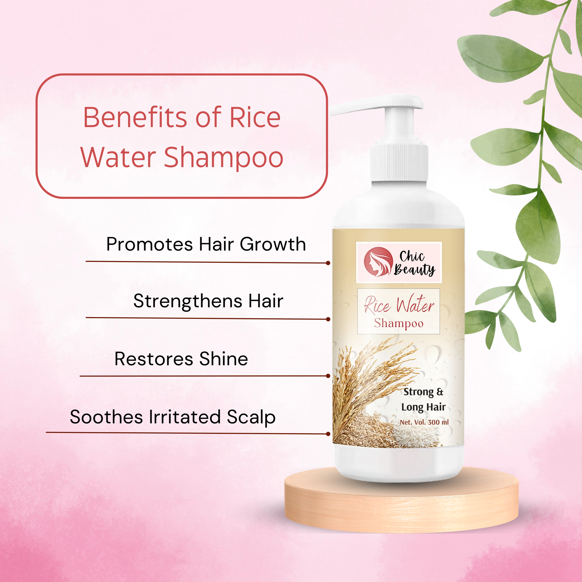 Chic Beauty  Rice Water Kit for Strong Root and Long Hair (Rice Bran Hair oil 100ML + Rice Foaming Face Wash with Built-in Silicone Brush 150ml + Rice Water Shampoo 300ml + Rice Water Conditioner 300ml + Hair Growth Serum 30ML) - Chic Beauty