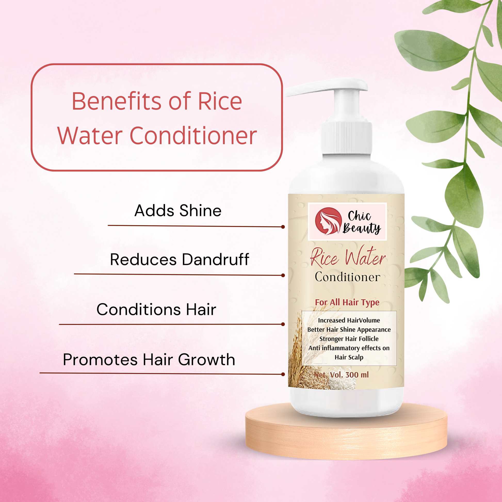 Chic Beauty  Rice Water Kit for Strong Root and Long Hair (Rice Bran Hair oil 100ML + Rice Foaming Face Wash with Built-in Silicone Brush 150ml + Rice Water Shampoo 300ml + Rice Water Conditioner 300ml + Hair Growth Serum 30ML) - Chic Beauty