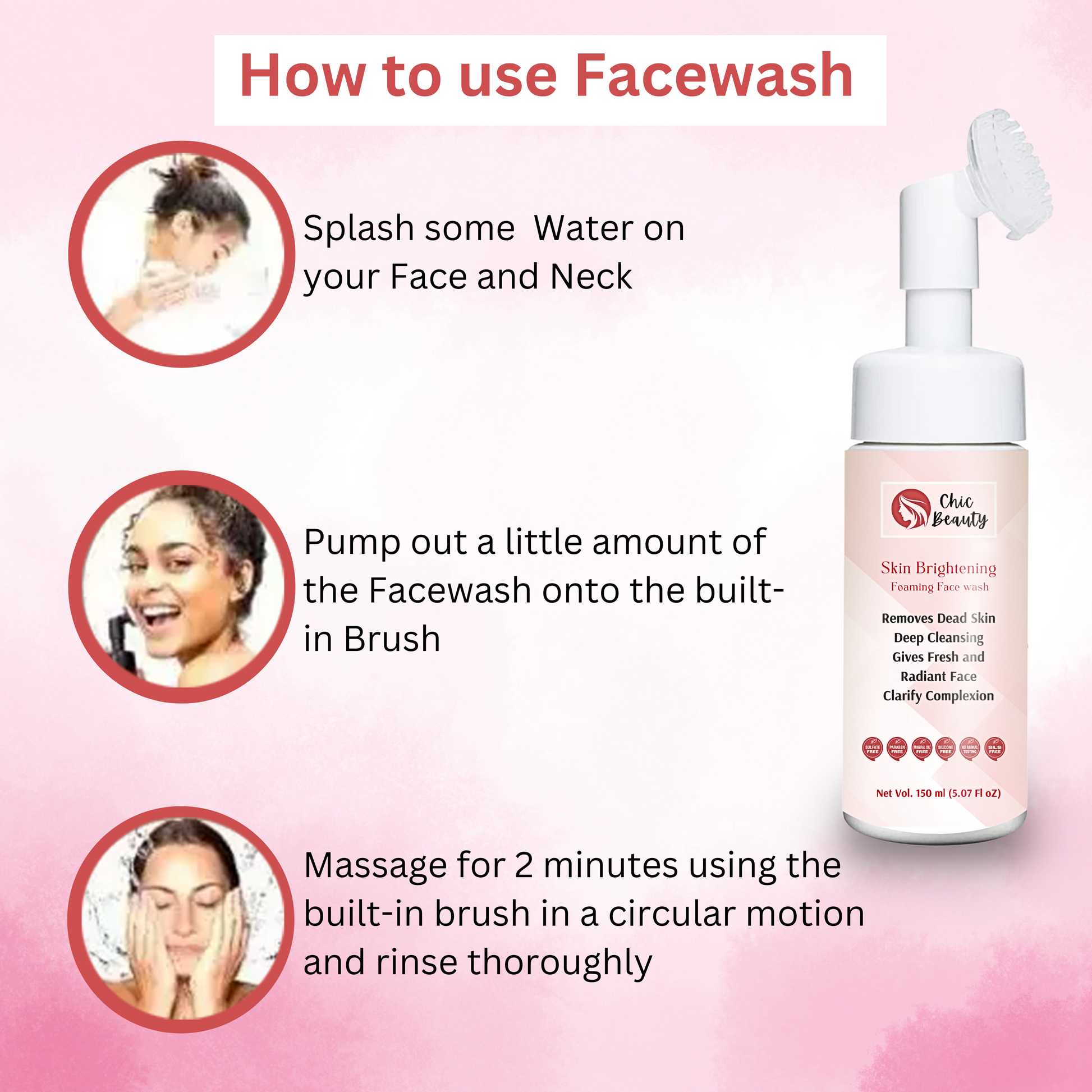 How to use Skin Brightening Foaming Face Wash with Built-in Silicone Brush 150ml