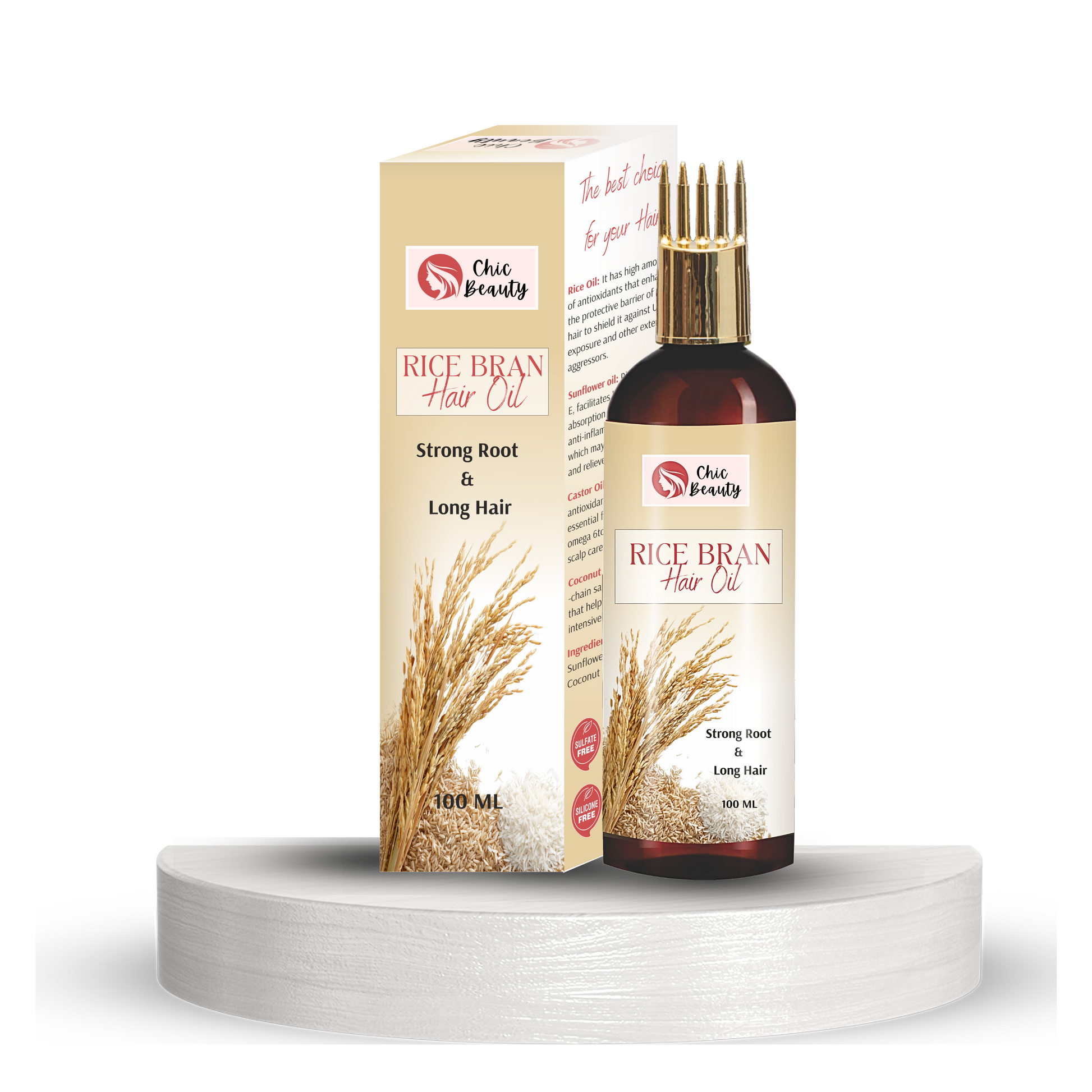 Chic Beauty Hair Care Kit for Long, Shiny and Strong Hair (Rice Bran Hair oil 100ML + Rice Water Shampoo 300ml + Rice Water Conditioner 300ml ) - Chic Beauty