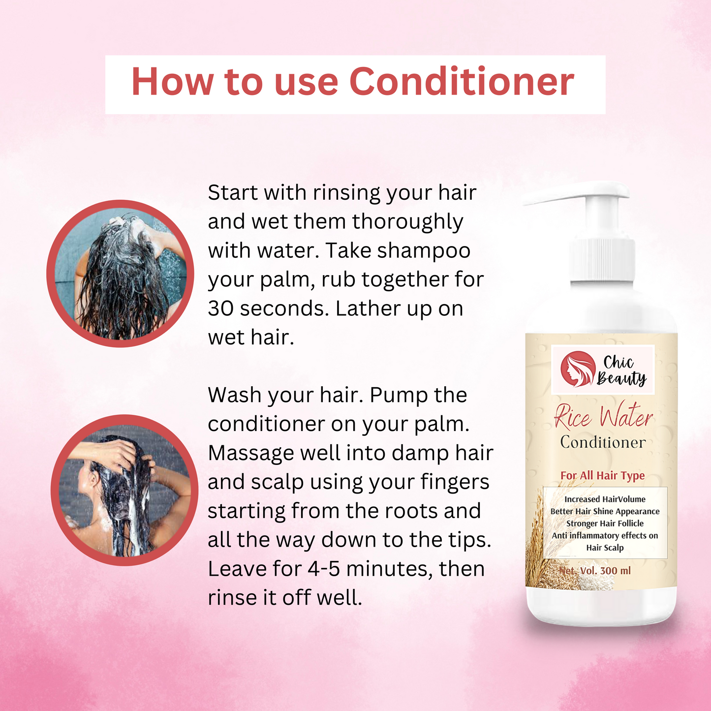 Chic Beauty Hair Care Kit for Long, Shiny and Strong Hair (Rice Bran Hair oil 100ML + Rice Water Shampoo 300ml + Rice Water Conditioner 300ml ) - Chic Beauty