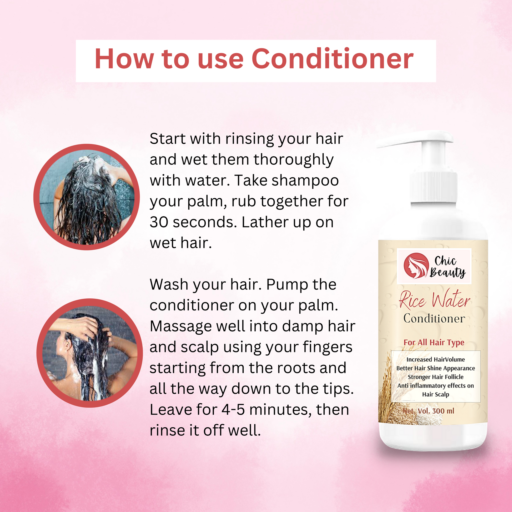 Chic Beauty Hair Care Kit for Long, Shiny and Strong Hair (Rice Bran Hair oil 100ML + Rice Water Shampoo 300ml + Rice Water Conditioner 300ml ) - Chic Beauty
